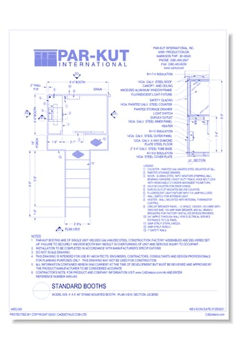 Model 65S: 4' X 6' 48" Stand Mounted Booth - Plan View, Section, Legend