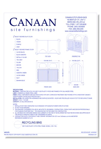 Recycling Bin: Recycled Plastic with Steel Frame, Model ( CRC-782 )