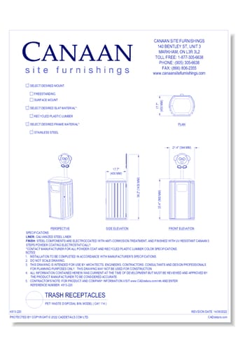 Receptacle: Pet Waste Disposal Bin, Model ( CAY 114 )
