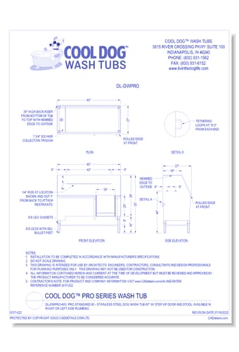 Cool Dog™ Wash Tubs - DL-DWPRO-60S: Pro Standard 60 - Stainless Steel Dog Wash Tub 60" w/ Step Up Door and Stool, available in Right or Left Side Plumbing