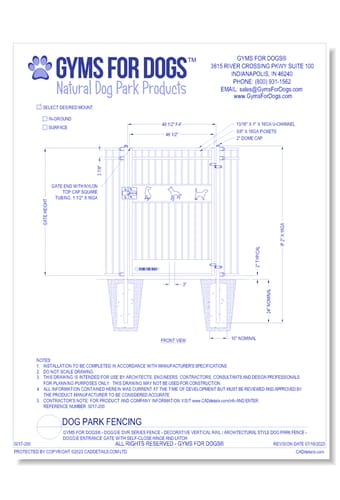 Gyms For Dogs - Doggie DVR Series Fence - Decorative Vertical Rail / Architectural Style Dog Park Fence - Doggie Entrance Gate with Self-Close Hinge and Latch