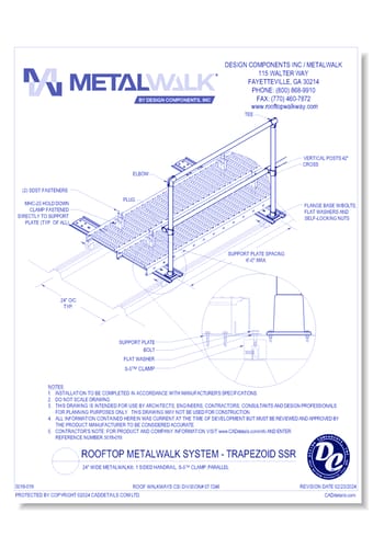 24" Wide Metalwalk®, 1 Sided Handrail, S-5™ Clamp, Parallel