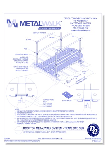 Trapezoid SSR: 36" Wide Metalwalk®, 2 Sided Handrail, S-5™ Clamp, Perpendicular with Spacer