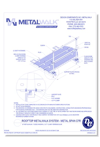 Rooftop Metalwalk System - Metal Span CFR: 36" Wide Metalwalk®, 1 Sided Handrail, S-5™ Clamp, Perpendicular