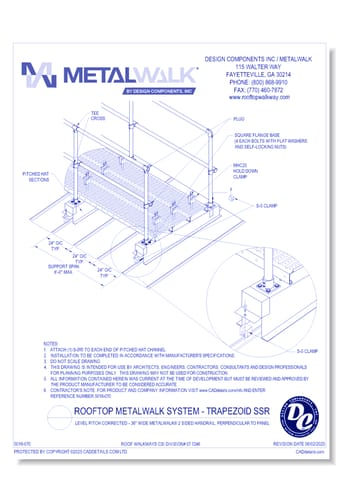 Rooftop Metalwalk System - Trapezoid SSR: Level Pitch Corrected - 36" Wide Metalwalk® 2 Sided Handrail, Perpendicular to Panel