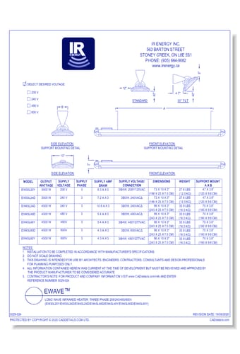eWAVE®: Long Wave Infrared Heater - Medium Wave Models 208 / 240 / 480 / 600V (EW30L20Y/EW30L24D/EW45L24D/EW45L48D/EW45L48Y/EW45L60D/EW45L60Y)