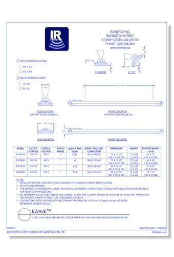 eWAVE®: Long Wave Infrared Heater - Single Phase 480 / 600V (EW30L48/EW30L60/EW45L48/EW45L60)