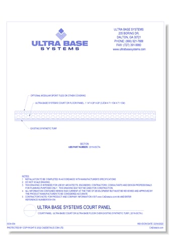Court Panel: UltraBase Court Or UltraBase Floor Over Existing Synthetic Turf ( 2019-05CTA )