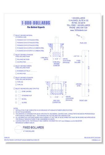 4" Fixed Bollard - Cutsheet Size A - R1