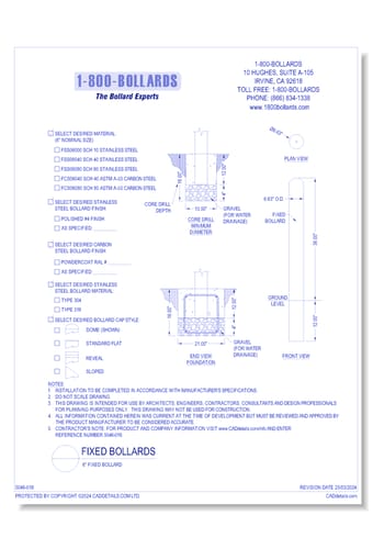 6" Fixed Bollard - Cutsheet Size A - R1