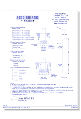 8" Fixed Bollard - Cutsheet Size A - R1