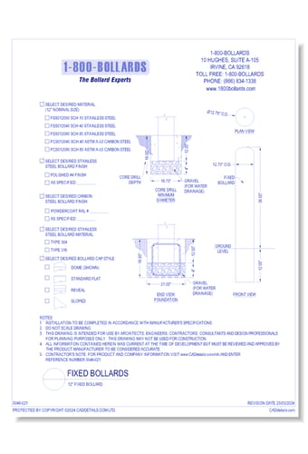 12" Fixed Bollard - Cutsheet Size A - R1