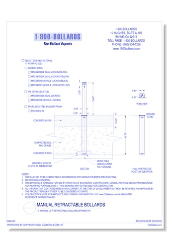4" Manual Lift Retractable Bollard STP4000-TH