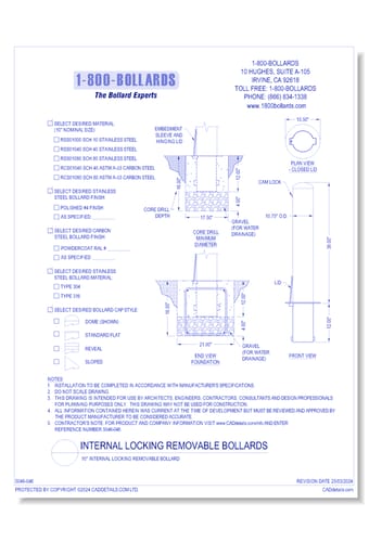 10" Internal Locking Removable Bollard