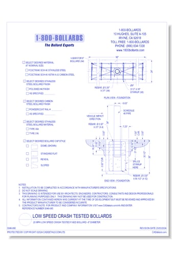 20 MPH Low Speed Crash Tested Fixed Bollard - 6" Diameter