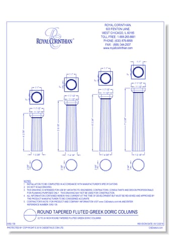 22 to 24 Inch Round Tapered Fluted Greek Doric Fiberglass Column