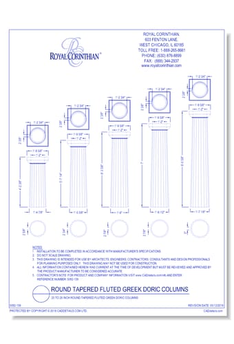 25 to 28 Inch Round Tapered Fluted Greek Doric Fiberglass Column