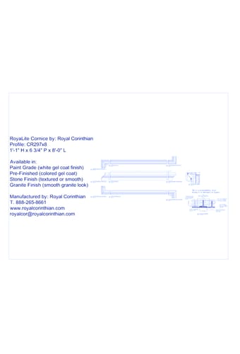 Fiberglass Cornice: CR 297x8, 1'-1" H x 6 3/4" P x 8'-0" L