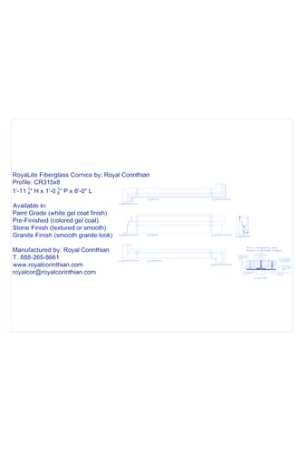 Fiberglass Cornice: CR 315x8, 1'-11 1/4 " H x 1'-0 1/8 " P x 8'-0" L