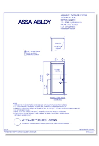 US23-4800-03 Single S Labeled Manual Swing Door, Elevation And Plan View