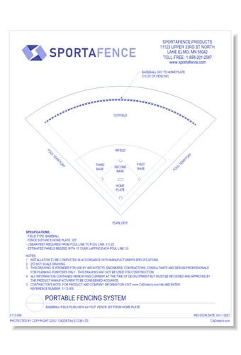 Baseball Field Plan View Layout: Fence 325' From Home Plate