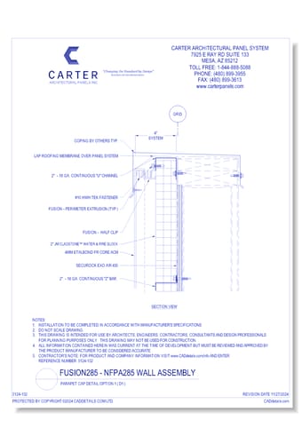 Fusion285 - NFPA285 Wall Assembly: Parapet Cap Detail Option 1 ( D1 )