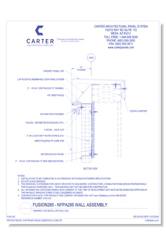 Fusion285 - NFPA285 Wall Assembly: Parapet Cap Detail Option 2 ( D2 )