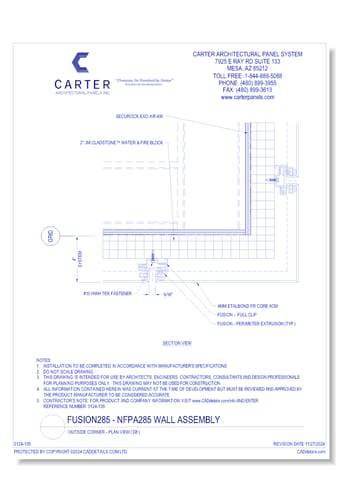 Fusion285 - NFPA285 Wall Assembly: Outside Corner - Plan View ( D8 )