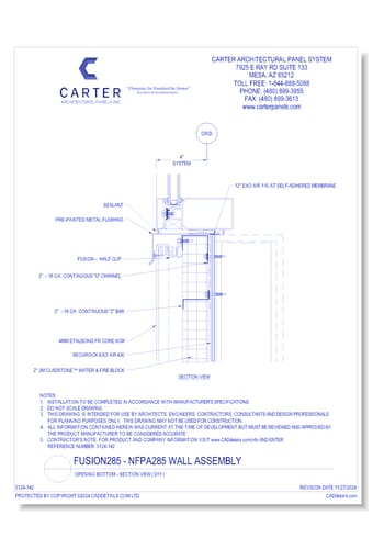 Fusion285 - NFPA285 Wall Assembly: Opening Bottom - Section View ( D11 )