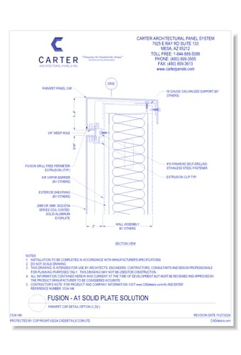 FUSION - A1 Solid Plate Solution: Parapet Cap Detail Option 2 ( D2 )