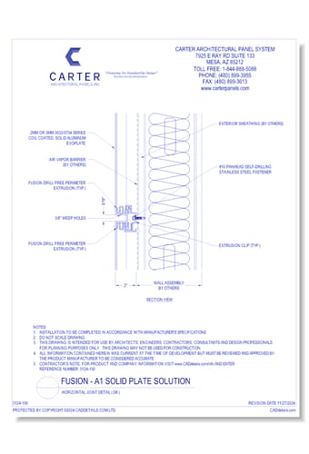 FUSION - A1 Solid Plate Solution: Horizontal Joint Detail ( D6 )