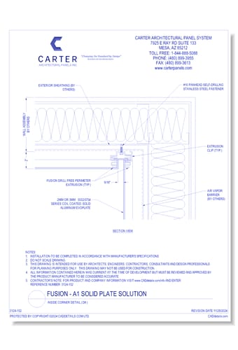 FUSION - A1 Solid Plate Solution: Inside Corner Detail ( D8 )