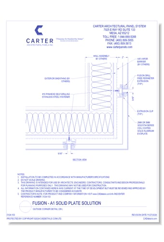FUSION - A1 Solid Plate Solution: Outside Corner Detail ( D9 )