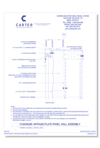 Fusion285 - NFPA285 Plate Panel Wall Assembly: Parapet Cap Detail - Option 1 ( FD01 )