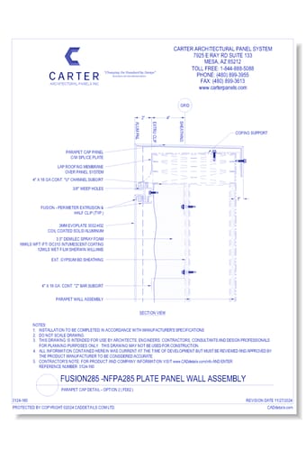 Fusion285 - NFPA285 Plate Panel Wall Assembly: Parapet Cap Detail - Option 2 ( FD02 )
