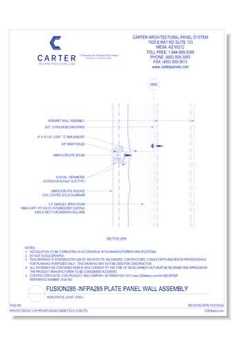 Fusion285 - NFPA285 Plate Panel Wall Assembly: Horizontal Joint ( FD05 )