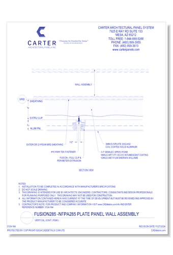 Fusion285 - NFPA285 Plate Panel Wall Assembly: Vertical Joint ( FD06 )
