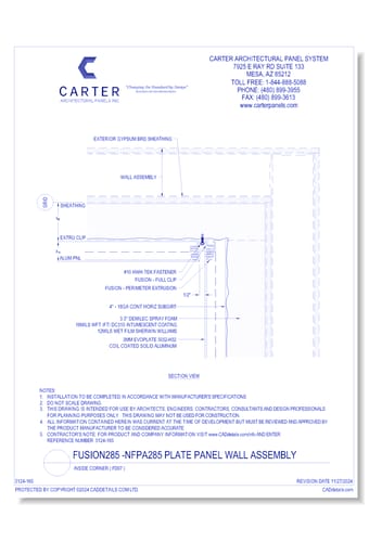 Fusion285 - NFPA285 Plate Panel Wall Assembly: Inside Corner ( FD07 )