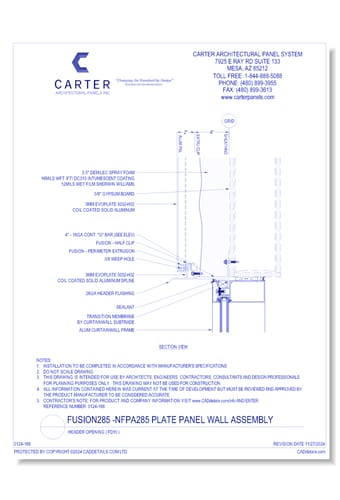 Fusion285 - NFPA285 Plate Panel Wall Assembly: Header Opening ( FD10 )