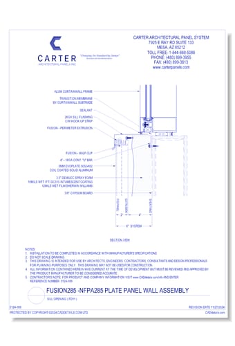 Fusion285 - NFPA285 Plate Panel Wall Assembly: Sill Opening ( FD11 )