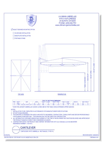 Cantilever: Patio Umbrella - Rectangle ( Type FX )