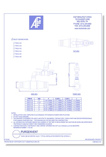 Main Line Air Venting Valve - Typical Installation Orientation ( M7950ILV )