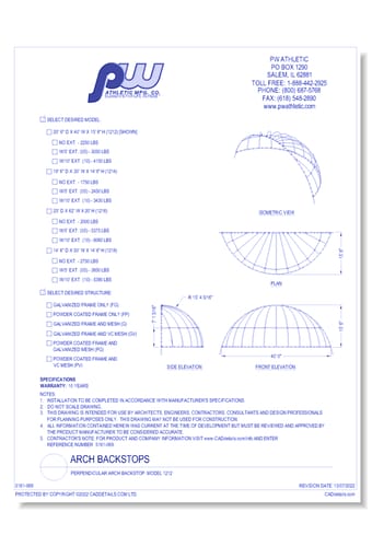 Perpendicular Arch Backstop: Model 1212