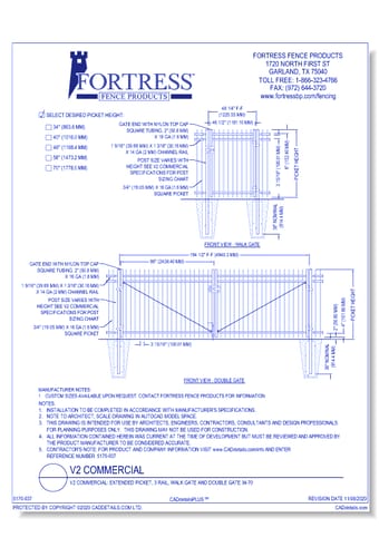 V2 Commercial: Extended Picket, 3 Rail, Walk Gate and Double Gate 34-70