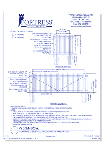 V2 Commercial: Extended Picket, 3 Rail, Walk Gate and Double Gate 82-94