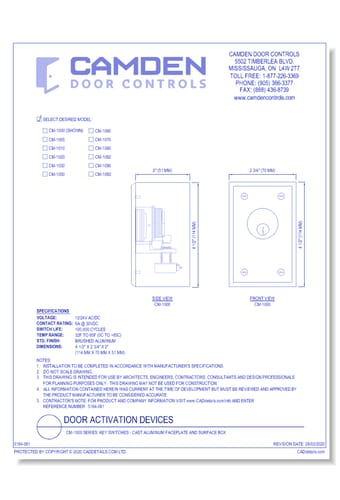  CM-1000 Series: Key Switches - Cast Aluminum Faceplate and Surface Box