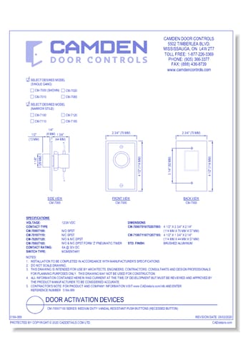  CM-7000/7100 Series: Medium Duty Vandal Resistant Push Buttons (Recessed Button)