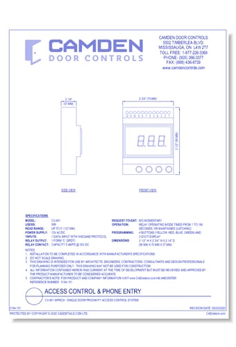 CV-601 MPROX: Single Door Proximity Access Control System