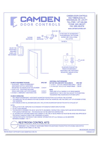 Emergency Call for Universal Restroom Kits: Maintained 'Press For Assistance' Push Button with Double Gang Switch/ Annunciator Combo (CX-WEC10K2)