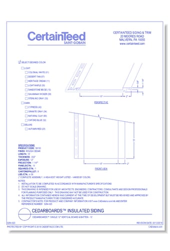 CedarBoards™: Single 12" Vertical Board & Batten - 10'